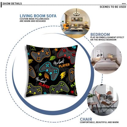 Gamer Room Decor for Boys, Gamer Pillow Covers 18x18 Inch Set of 4, Gaming Gifts, Game Room Decor Accessories for Teen Boy Bedroom Playroom Couch Chair