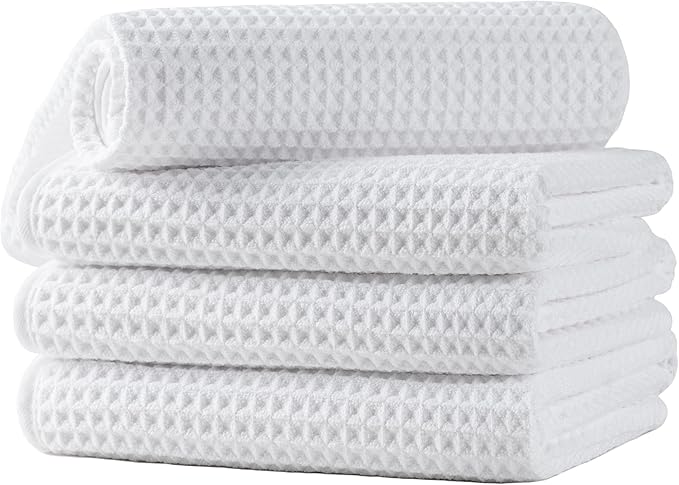 Microfiber Waffle Hand Towels, 4 Pieces, Fast Drying, Lint Free 430 GSM