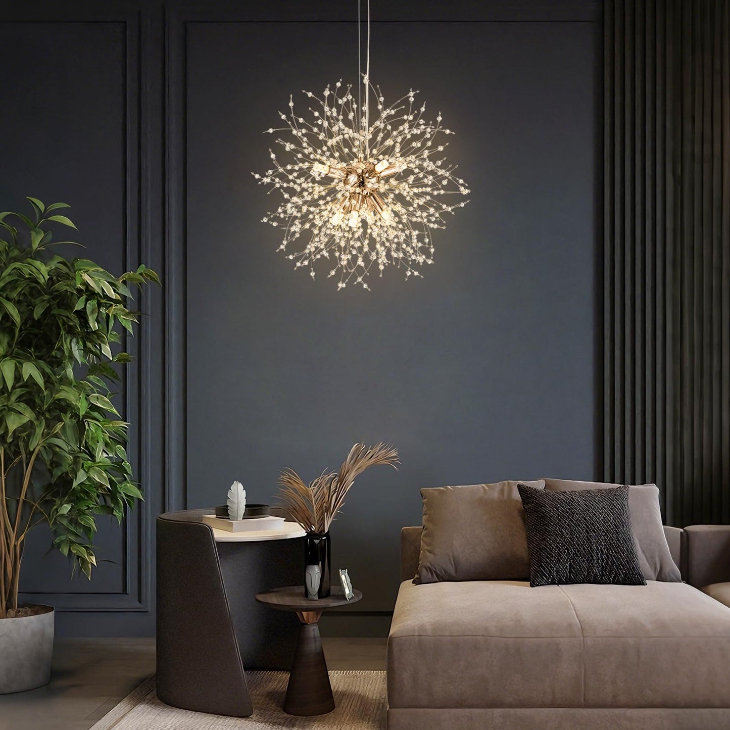 AMZERA 8-Light Gold Dandelion Chandeliers Crystal Modern Firework Lighting Fixtures for Dining Room Kitchen Foyer Entryway Bedroom Hallway Bar