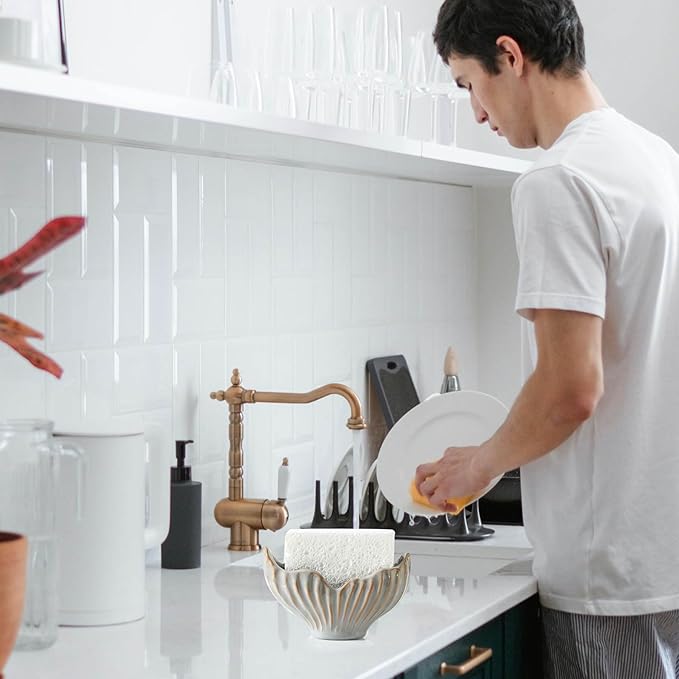 Sponge Holder for Kitchen Sink, Ceramic Sponge Holder