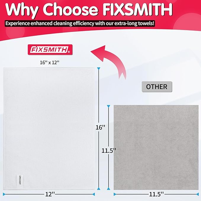 FIXSMITH White Microfiber Cleaning Cloth -Pack of 24, Highly Absorbent Cleaning