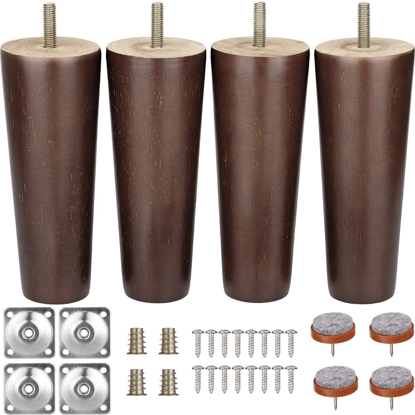14 Degree Angled Leg Mounting Plates Furniture Table Leg Attachment Plates Brackets T-Plate M8 Sofa Legs with Hanger Bolts,Converters, Screws,Full Set of 4