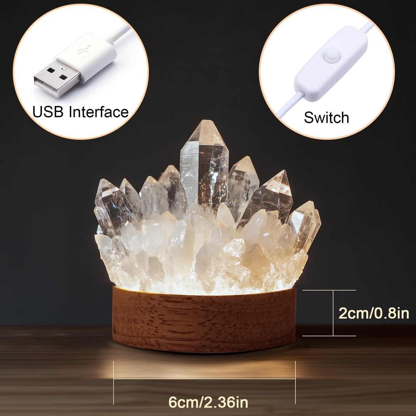 Amethyst Crystal Night Light - Natural Healing Crystal Bedside Lamp Soft Warm LED Light USB Powered Home Decor Night Light for Bedroom, Living Room Ideal Gift for Women & Men (Elegant Purple)