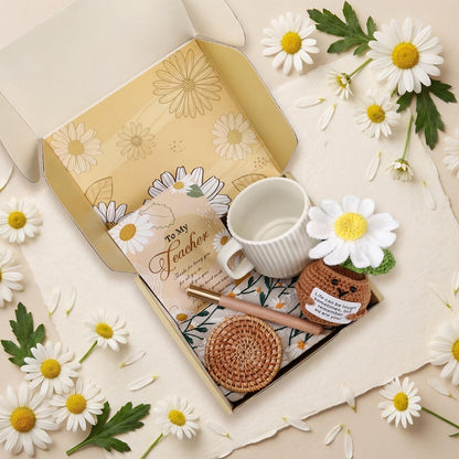 Remerry Teacher Appreciation Gift Box for Women End of Year Thank You Teacher Gift from Student Blanket Mug Coastal Journal Socks and Greeting Card for Teachers Women Graduation Set of 9(Daisy)