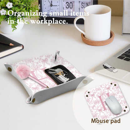 Dilemat Gifts for Women Initial Valet Tray,Pink Personalized Gifts for Women Mom Grandma Girlfriend,Nightstand Desk Accessories PU Leather Tray Organizer for Birthday Christmas Gift Ideas (H)