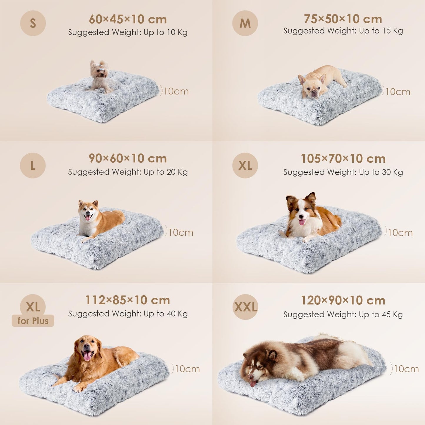 EHEYCIGA Calming Dog Bed Medium, Fluffy Anti Anxiety Washable Cushion Bed for Crate, Dog Mat Mattress with Anti-Slip Bottom, Grey, 75x50x7.5cm