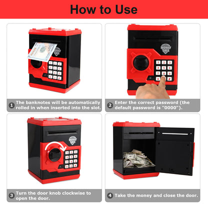 Pup Go ATM Money Box for Girls, Auto Scroll Paper, Password Code Lock Piggy Bank, Cash Coins Saving Box for Kids Age 3 4 5 6 7 8, Perfect Toy Birthday Gifts for Children(Red)
