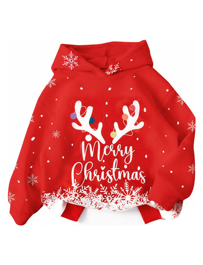 PATPAT Girls Christmas Graphic Hoodies Size 12-13 Years Red Long Sleeve Letter Print Pullover Hooded Sweatshirts Casual Cute Tops for Big Kids