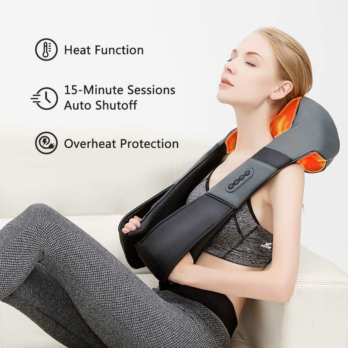 Medcursor Neck Massager, Portable Electric Shiatsu Back Massage Device with Heat, Deep Tissue 3D Kneading Pillow for Muscle Pain Relief (No Battery)