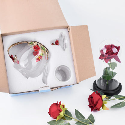 Enamel Glass Flower Tea Pot With Removable Loose Tea Leaf Infuser Tea Maker Teapot Set 30.4OZ Gifts for Women,Mom,Birthday