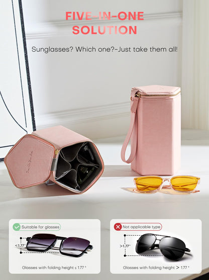 cloudever Sunglasses Travel Case Organizer with Zipper, 2024 New Trends 5 Slots for Men and Women, Eyeglasses Travel Case Storage Holder Organizer(Pink)