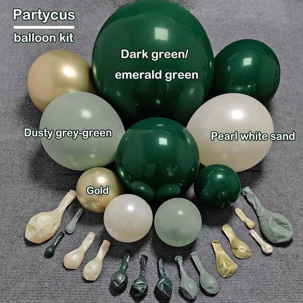 Emerald Green Gold Balloon Arch Kit Double Stuffed Dark Dusty Green Pearl White Sand Latex Christmas Balloon Garland for Birthday Wedding Anniversary Xmas Winter New Year Party Decoration