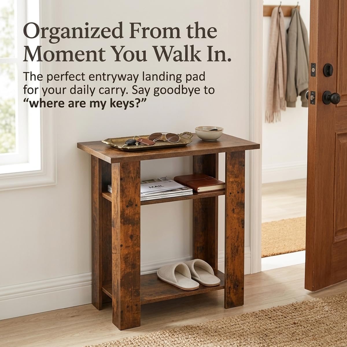 ZEXVIDA Narrow Side Table, 3 Tier Rustic End Table for Living Room, Small Wood Nightstand with Storage Shelves, Slim Bedside Table for Bedroom, Couch, Small Spaces, 22.8" High,Farmhouse Style
