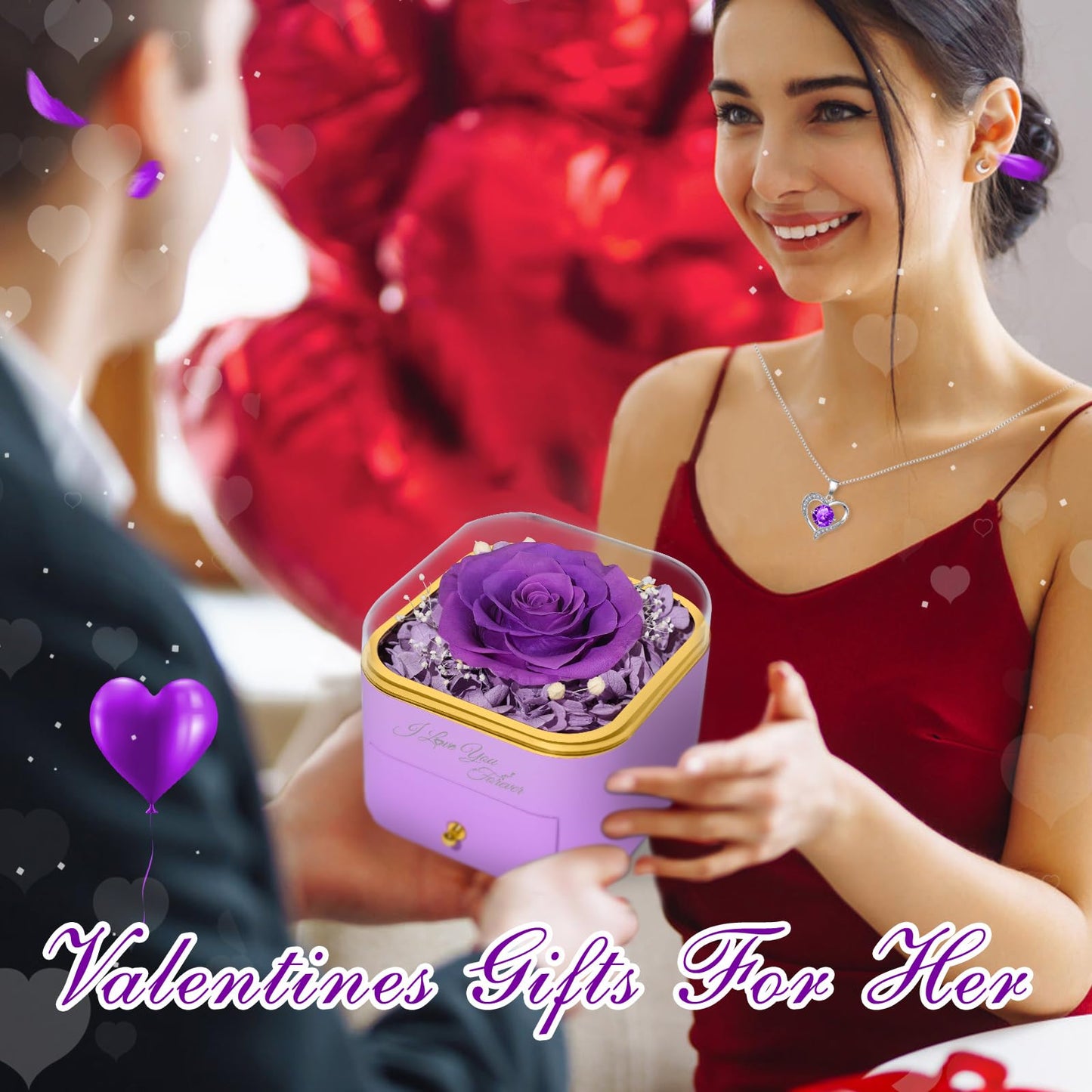 Beferr Valentines Day Gifts for Her Preserved Real Rose with Necklace Eternal Roses Forever Flowers for Delivery Prime Mothers Anniversary Birthday Gifts for Women Mom Grandma Wife Daughter Girlfriend