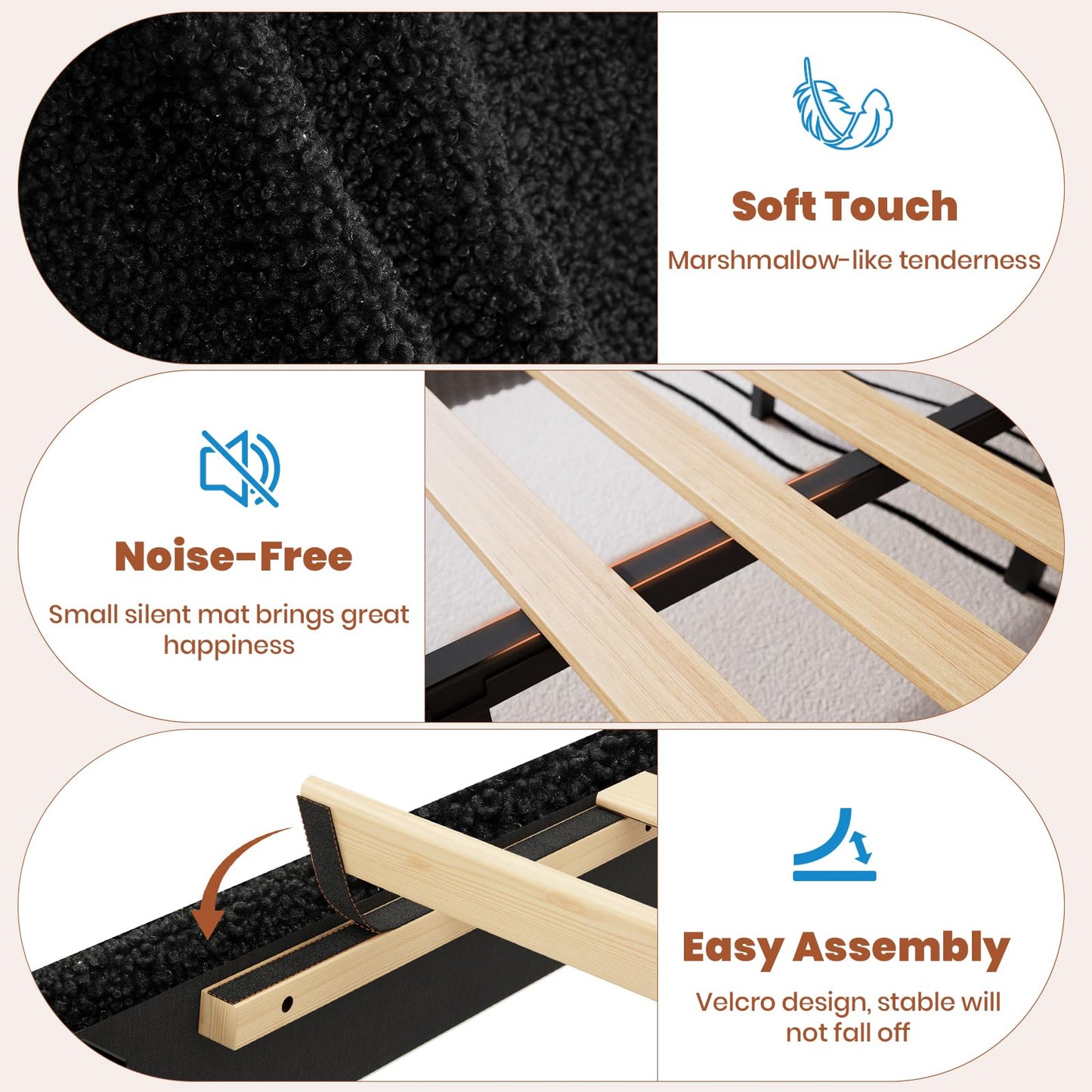 Garvee Boucle Queen Bed Frame with 2 Storage Drawers, Upholstered Platform Bed with LED Headboard, Wood Slats Support, No Box Spring Needed for Kids, Teens-Black