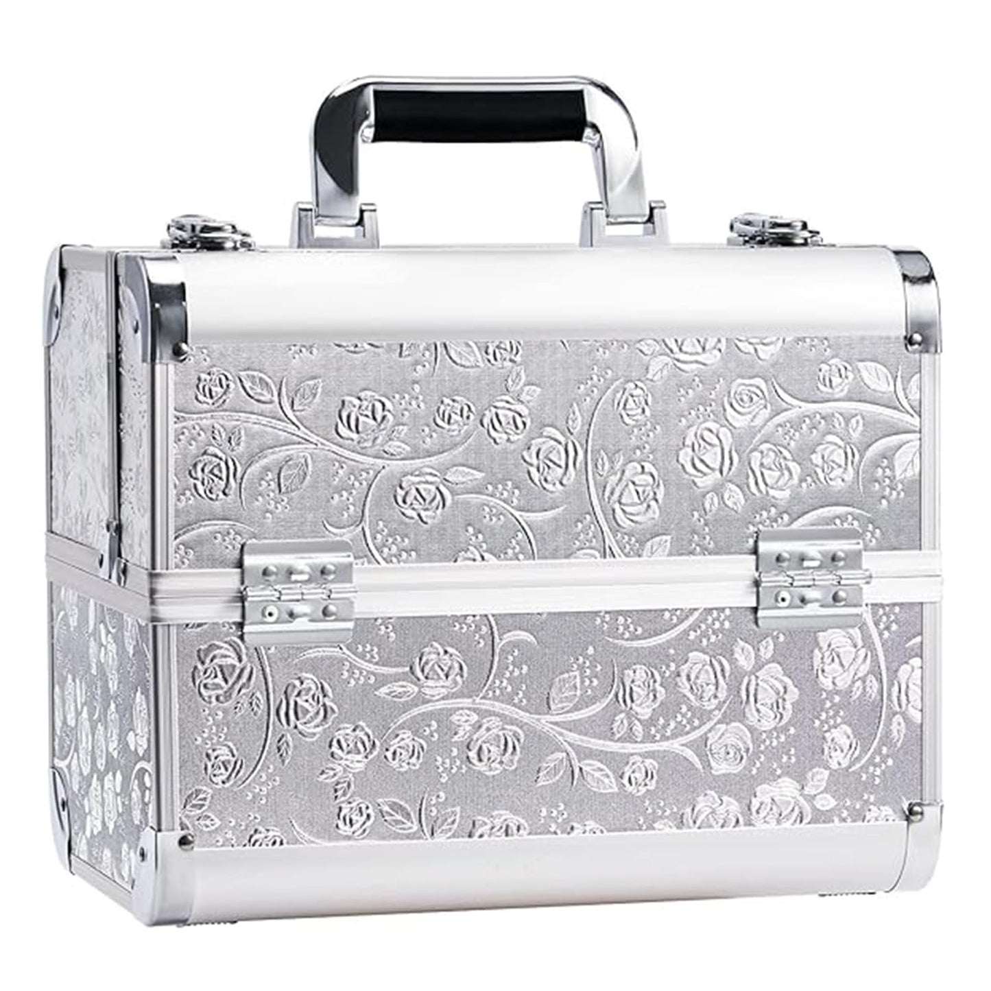 Professional Vanity Case Large Makeup Box Lockable Makeup Case Beauty Organiser Cosmetic Make Up Organiser Box 4 Trays with Keys