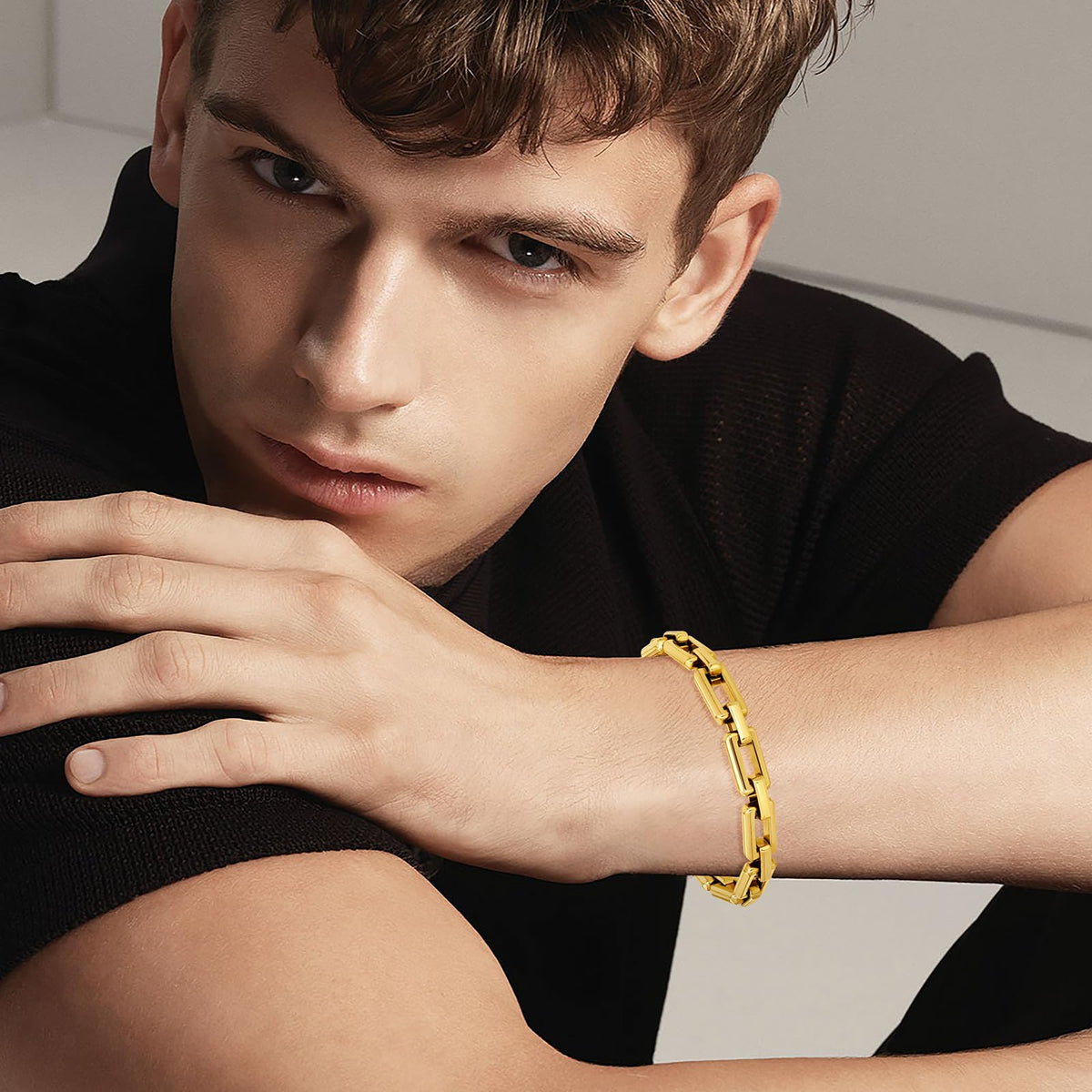 LUCKY2+7 Bracelets for Men,Black Stainless Steel for Men Bracelets,Trendy Paperclip Short Bracelet Gifts for Husband Father Friends Gold