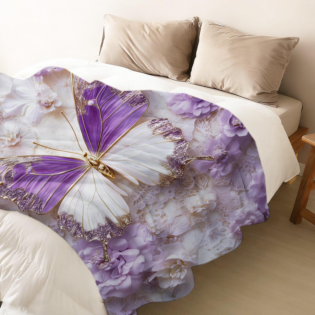 HUNXIAOJ Butterfly Blanket for Girls Women Kids Flannel Purple Butterfly Plush Throw Blanket Girls Bedroom Decor for Couch Bed Home Decor 49"x59"