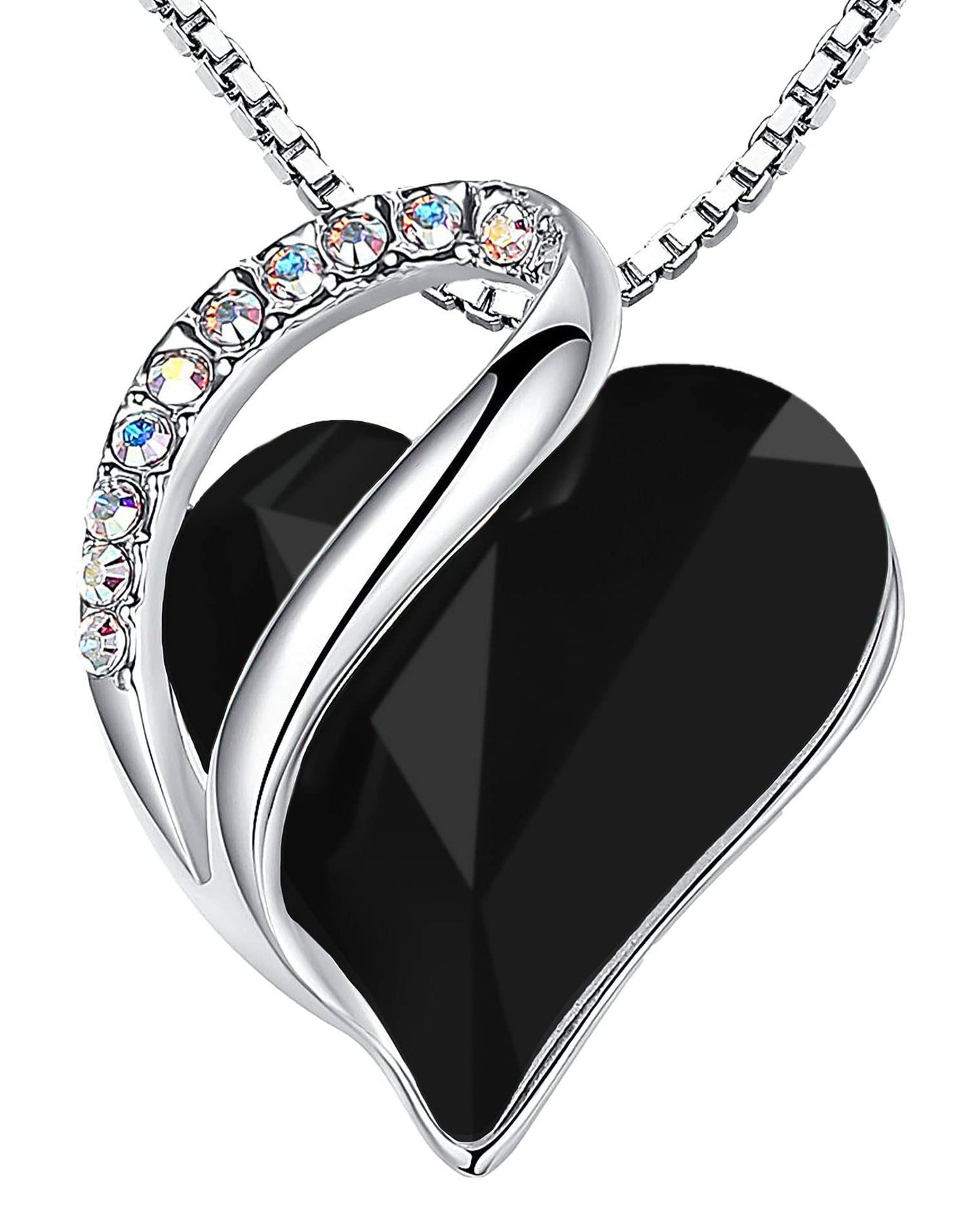 Leafael Valentine's Day Gift Necklaces for Women, Infinity Love Birthstone Heart Crystal Pendant, Birthday Anniversary Jewelry for Wife, Mom, and Her, Silver Plated, 18" + 2" Adjustable Chain
