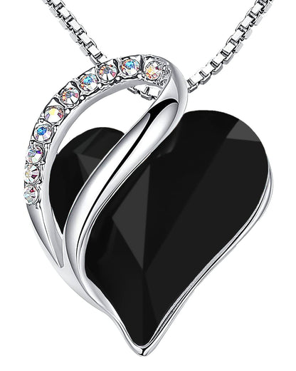 Leafael Valentine's Day Gift Necklaces for Women, Infinity Love Birthstone Heart Crystal Pendant, Birthday Anniversary Jewelry for Wife, Mom, and Her, Silver Plated, 18" + 2" Adjustable Chain