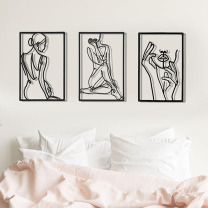 Cindeer 3 Pieces Metal Wall Art Decor 18 Inch Minimalist Modern Abstract Line Home Decor Woman's Body Shape Single Line Wall Art for Kitchen Bedroom Living Room