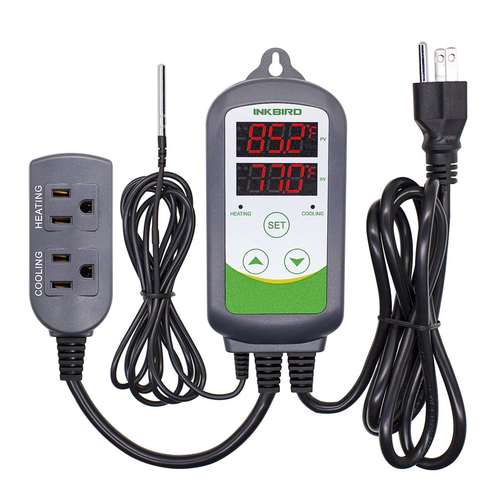 Inkbird ITC-308 Digital Temperature Controller 2-Stage Outlet Thermostat Heating and Cooling Mode Carboy Homebrew Fermenter Greenhouse Terrarium 110V 10A