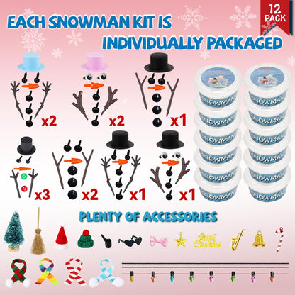 PasTard 12 Pack Build A Snowman Kit Large Quantity Ultralight Clay Big Snowman Family Activities for Kids and Adults Crafts DIY Kit Snow Man Craft Kits for Girls Boys Gift