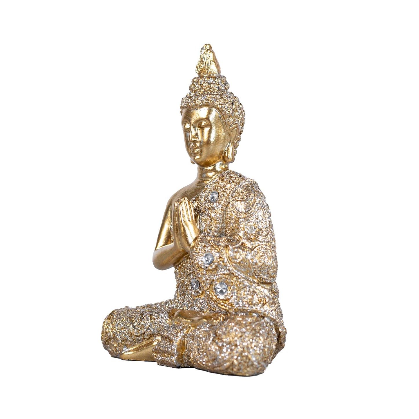 AGKZNTQP Decorative Buddha Statue, Gold Resin Meditation Figure, Crystal-Embellished