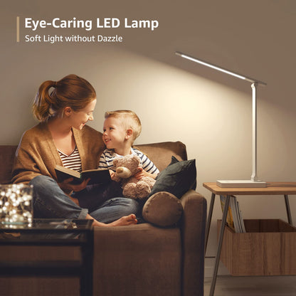 Lepro LED Desk Lamp, Desk Lamp with Power Adapter, 655lm, Desk Lamps Office with USB Charging Port, 5 Brightness Levels x 3 Colour Mode, Touch Control Daylight Lamp for Office, Nails, Study, Bedroom