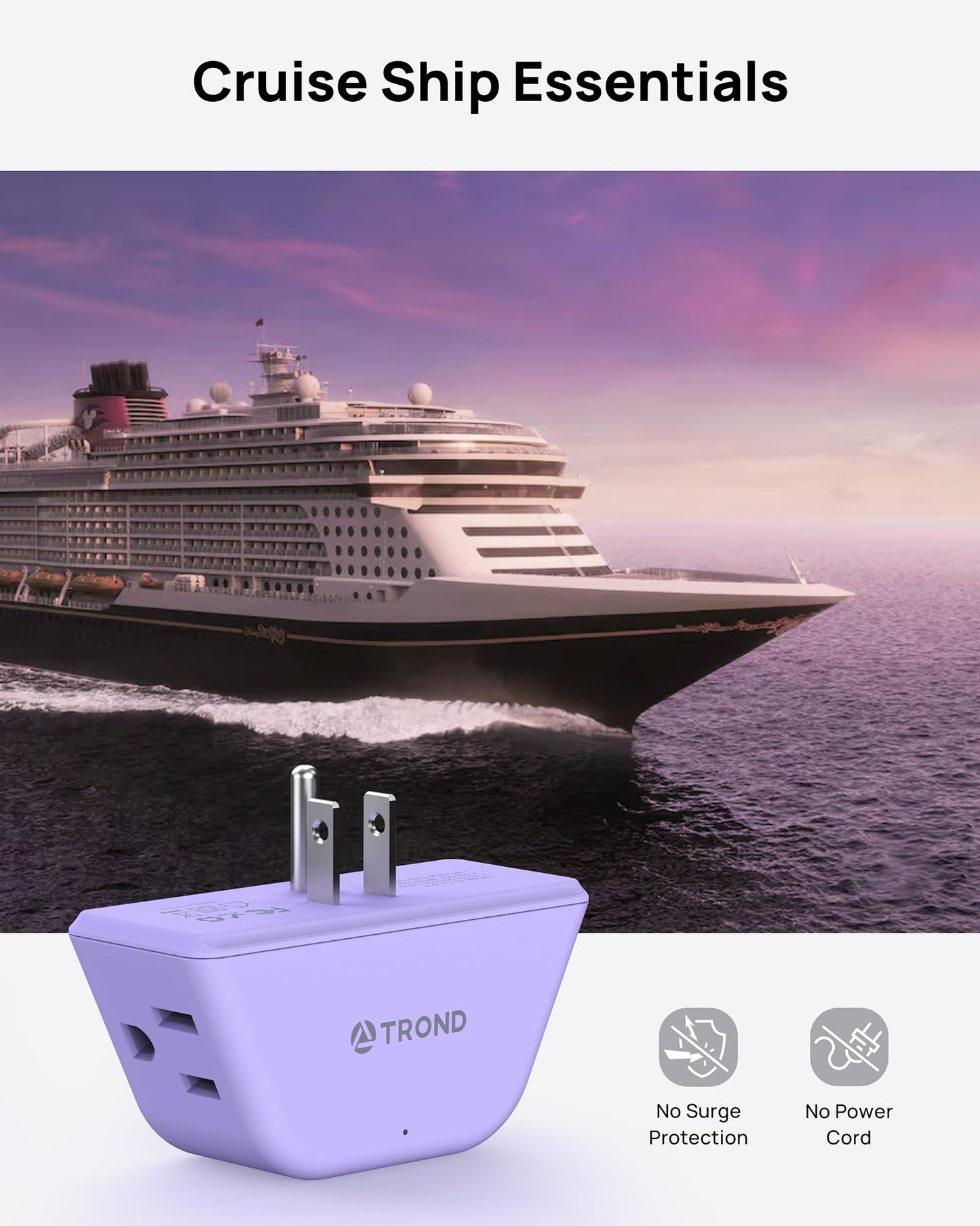 TROND Multi Plug Outlet Extender 2 Pack - Electrical Wall Splitter, 3 Way Angled Wall Outlet Adapter, Cruise Essentials, Small Multiple Plug Expander for Cruise Ship Home Office Dorm Room, White