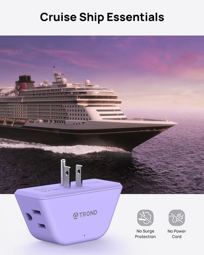 TROND Multi Plug Outlet Extender 2 Pack - Electrical Wall Splitter, 3 Way Angled Wall Outlet Adapter, Cruise Essentials, Small Multiple Plug Expander for Cruise Ship Home Office Dorm Room, White