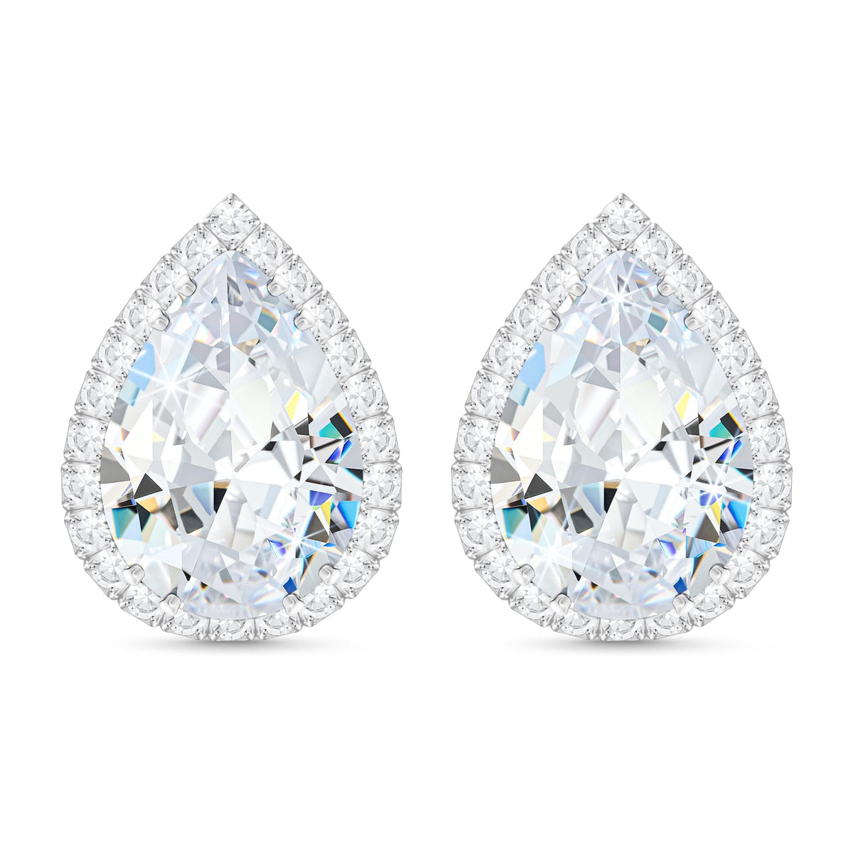 Linawe Silver Stud Earrings for Women Wedding, Cartilage Earrings Studs Imitation Diamond Moissanite Cubic Zirconia Earrings, Teardrop Rhinestone Crystal Piercing Jewelry Iridescent