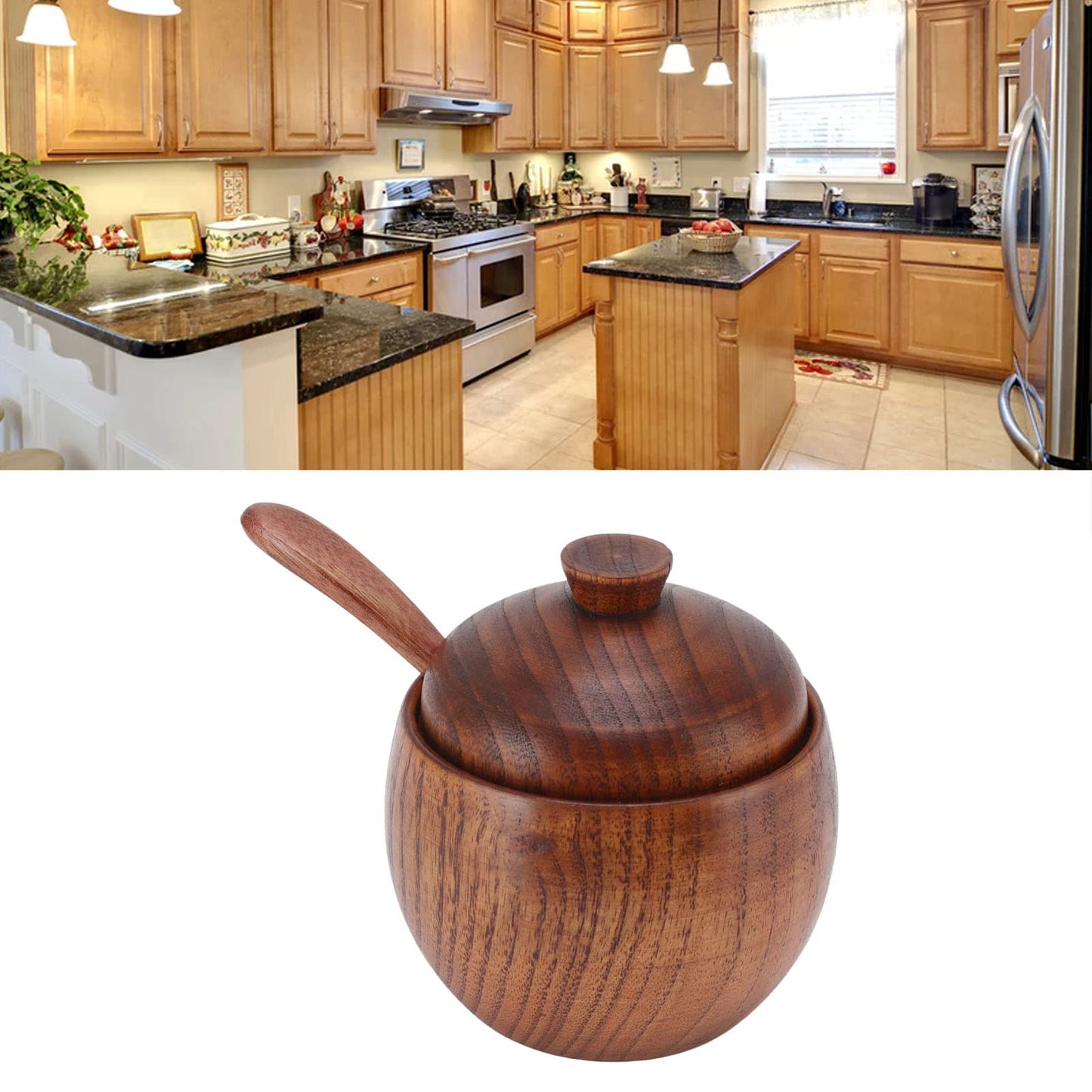 Jwthee Salt Pig, Salt Box Salt Cellar Salt Container Wood Salt Cellar with Lid and Spoon Wood Spice Jar Sugar Bowl Seasonings Storage Container for Kitchen