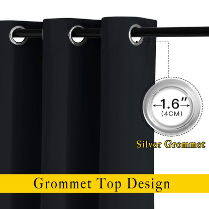 NICETOWN Halloween Black Out Curtains for Bedroom 84 inches Long - Light Reducing Thermal Insulated Solid Grommet Curtains/Panels/Drapes for Living Room (Set of 2, W52 x L84)