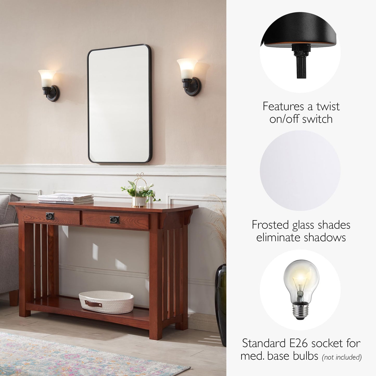 Design House Village Traditional 1-Light Indoor Dimmable Wall Sconce, Frosted Flute Glass, Twist On/Off Switch, Bathroom Bedroom Hallway, Oil-Rubbed Bronze, 8.25 in H x 5.1 in W, Uses 60W Bulb, 505115