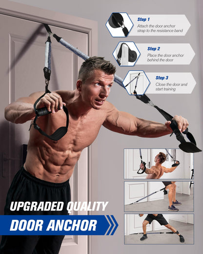 ALongSong Resistance Bands Set Men With Pilates Bar Set 6 Latex Exercise Bands 50-360Lbs/Handles Door/Anchor Pilates Equipment For Home Gym Workout Fitness