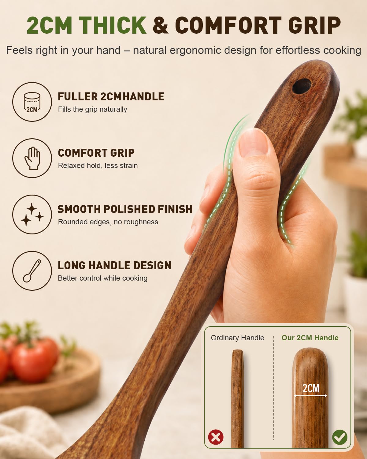 Noarsen 7 PCS Natural Solid Teak Wooden Kitchen Utensil Set with Holder