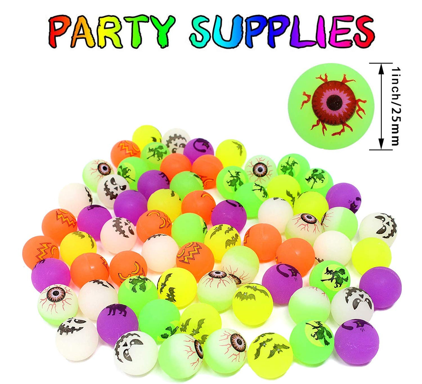 Taocco 72 Pieces Halloween Bouncing Balls,6 Halloween Theme Designs Glow in The Dark Bouncy Toys Balls,Halloween Party Favor Supplies,School Classroom Game Rewards,Trick or Treat Party Bag Filler