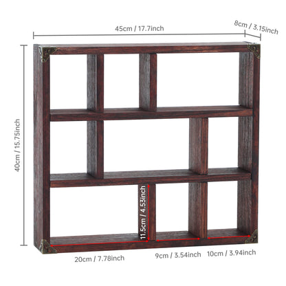 MITREL 17.7x15.7-Inch Shadow Box Shelf 9-Slot Rustic Floating Shelves Larger Wall Mounted Shelf Lightweight Solid Wood Display Shelf Freestanding Farmhouse(Set of 2,9C-Rustic Walnut)