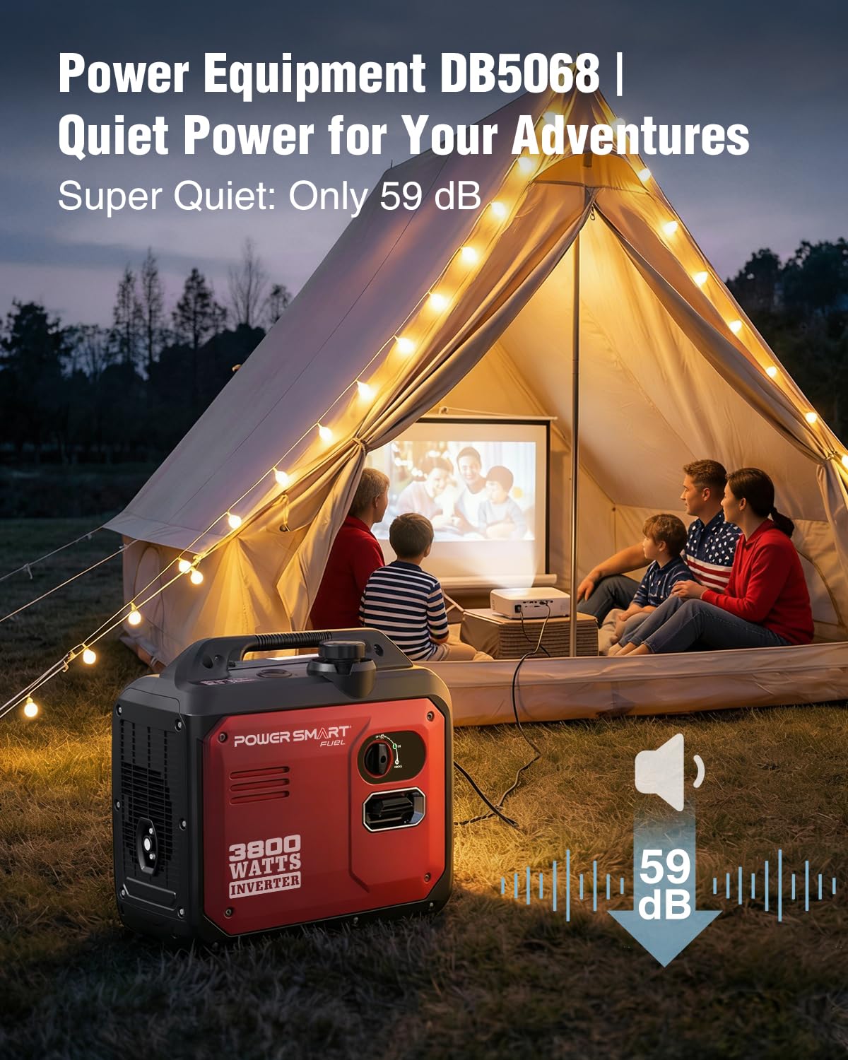 PowerSmart 3800-Watt Portable Inverter Generator Gas Powered, Quiet for Camping