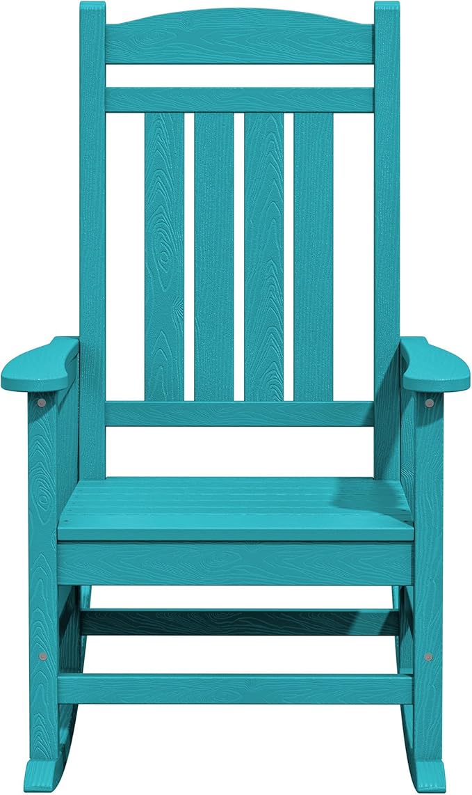 KINGYES HDPE Rocking Chairs Outdoor, Patio Rocking Chairs with 330lbs Support, Smooth Porch Rocker for Deck Lawn Yard, Aruba Blue