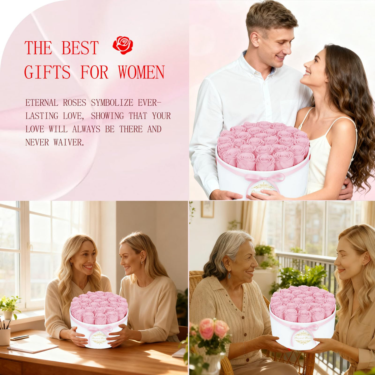 27 Forever Flowers in a Luxury Suede Box, Preserved Roses Birthday Gifts for Women, Romantic Anniversary Wedding Gifts for Women Her Girlfriend Wife Pink