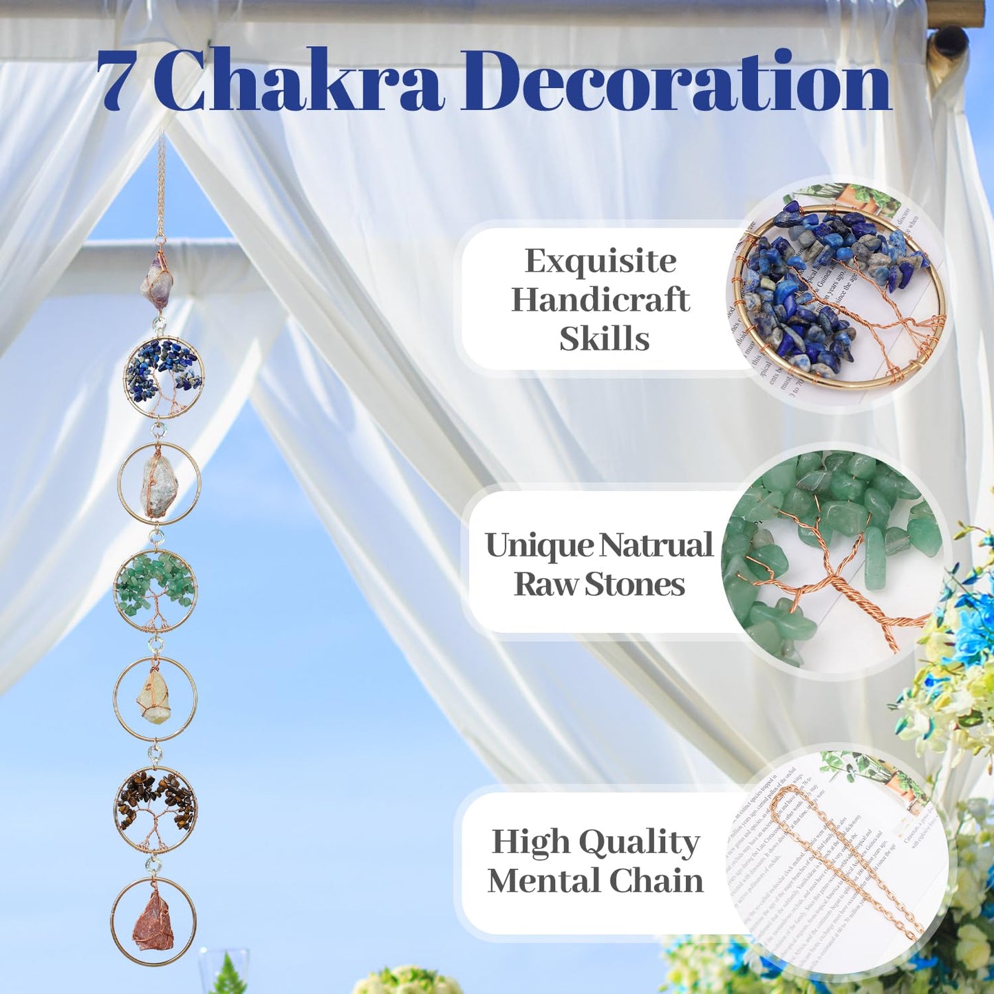7 Chakra Healing Crystals Hanging Ornament，Handmade Chakra Stones Tree of Life Natrual Gemstones Wall Hanging Ornaments for Home Decor Yoga Meditation(Natural Stones+Tree of Life)