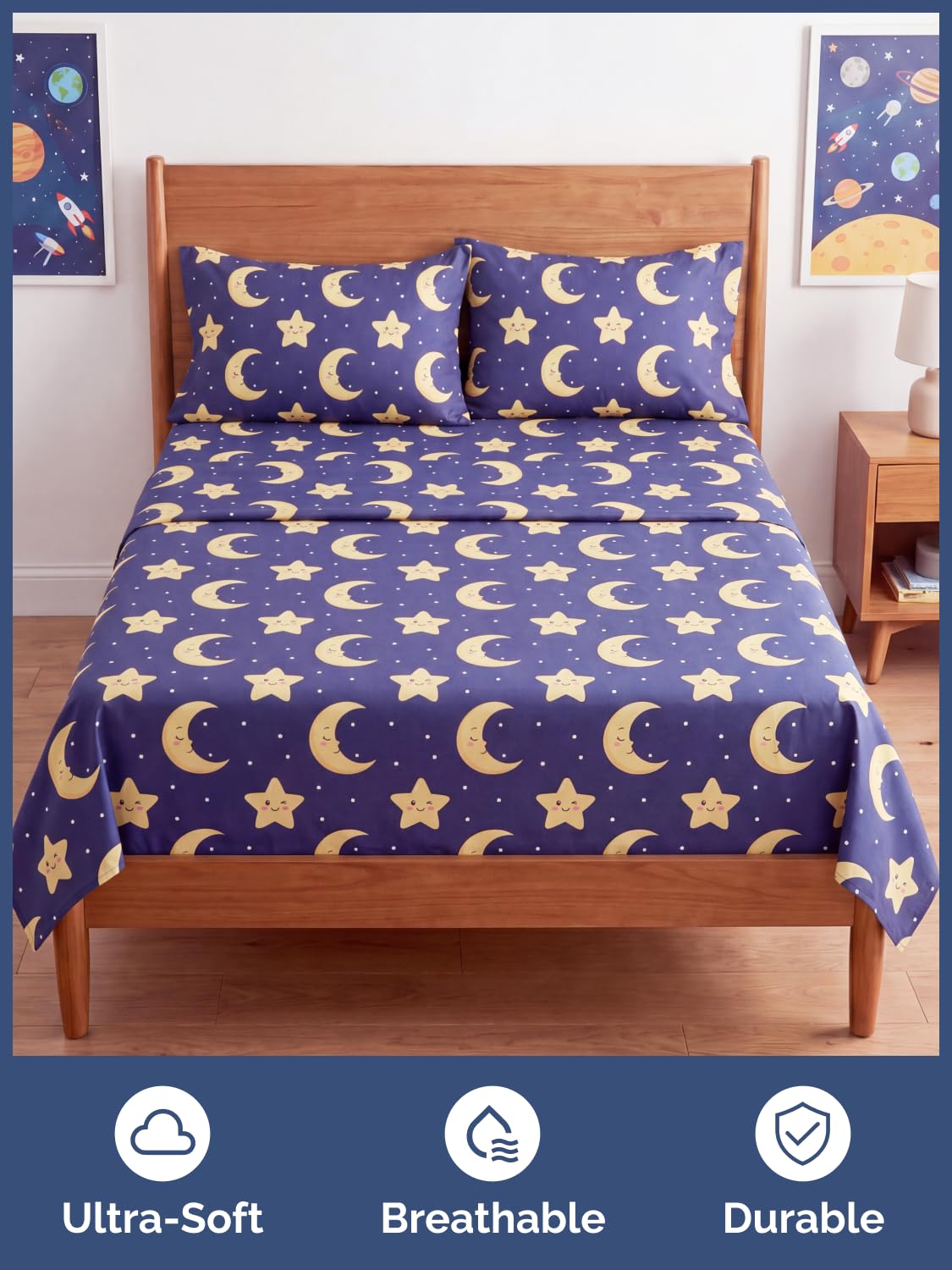 CGK Unlimited Kids Twinkle Stars Full 4 Piece Sheet Set - Boys, Girls, Teens, Toddler - Easy Fit Deep Pockets - Soft, Cooling & Breathable Sheets - Cute, Cozy, Fade & Wrinkle Free - Machine Washable