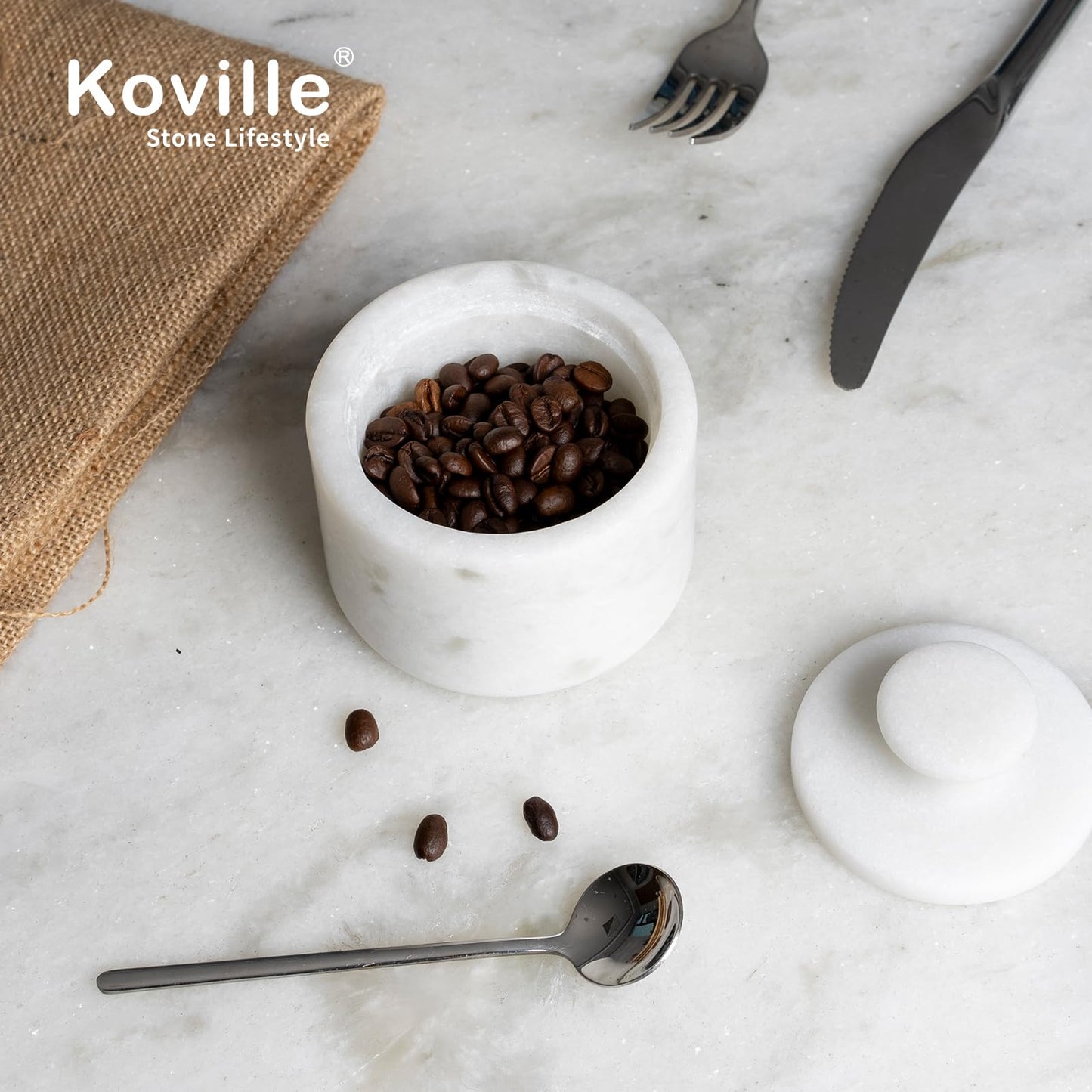 Koville Marble Salt Cellar with Lid 3.5" White, Stone Pepper Container & Spice Jars for Kitchen, Marble Salt and Pepper Holder, Stone Storage Box for Kitchen Counter, Spice Jar(Namib Fantasy White)