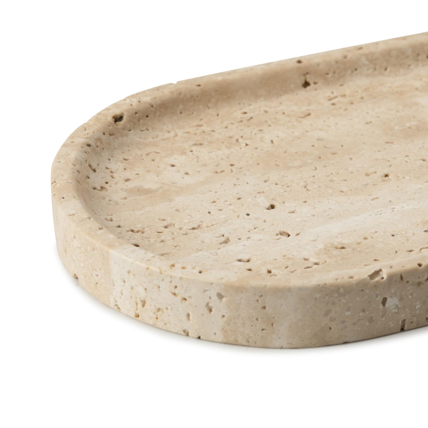 WILD WORKS Natural Travertine Oval Tray - 100% Real Stone Handcrafted, Modern Multi-Purpose Decorative Organizer for Kitchen, Bathroom, Living Room Home Decor