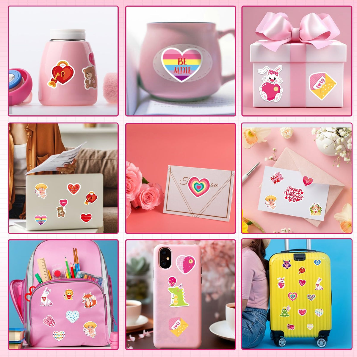 MARFOREVER 200 Pcs Valentines Stickers, Love Heart Stickers Valentine's Day Sticker Bulk Vinyl Water-Repellent for Water Bottle Wedding Laptop Scrapbooking DIY Crafts Decorations