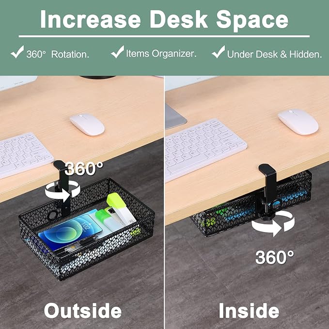 ROSYLINE Drawer Under Desk Storage Organizer, Clamp on Desk Drawer, Under Desk