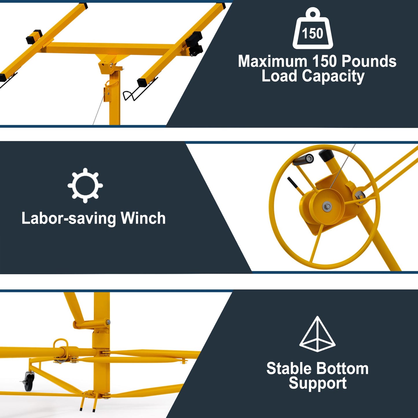 GarveeTech Drywall Lift 11 ft,Sheetrock Lift Drywall Lift,150 LBS Heavy Duty Drywall Rolling Lifter Panel, Drywall Lift Panel Hoist Jack With 360° Adjustable Telescopic Arm & 3 Lockable Wheels