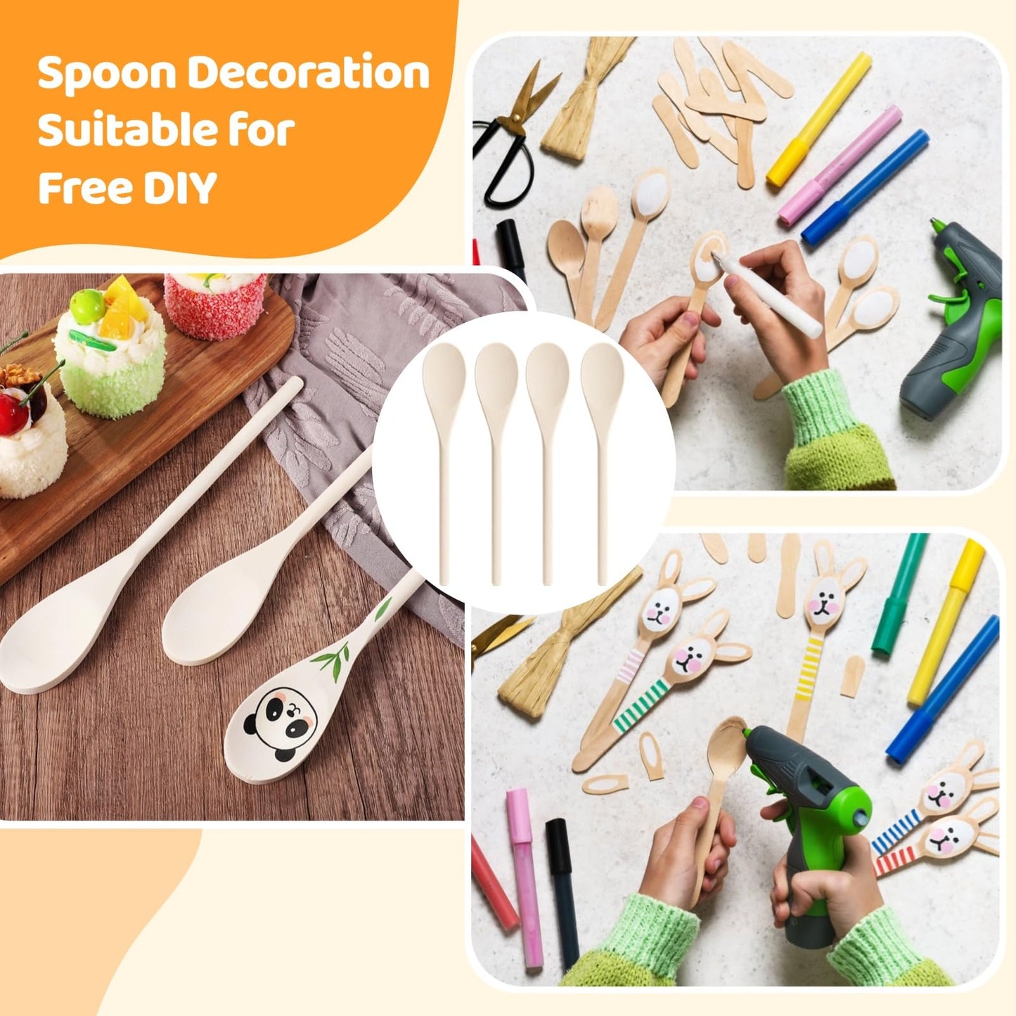 50 PCS Wooden Spoons for Crafts - 9.8 Inches Kitchen Wooden Spoons for Crafts, Long Handle Wood Spoons Oval Wood Mixing Spoons Baking Mixing Serving Craft Utensils